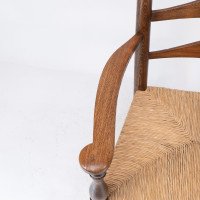 C. R. Ashbee attr. Arts & Crafts Oak ladder back Armchair with re-rushed seat - Thumbnail 8