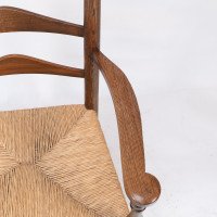 C. R. Ashbee attr. Arts & Crafts Oak ladder back Armchair with re-rushed seat - Thumbnail 10