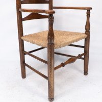 C. R. Ashbee attr. Arts & Crafts Oak ladder back Armchair with re-rushed seat - Thumbnail 12