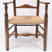 C. R. Ashbee attr. Arts & Crafts Oak ladder back Armchair with re-rushed seat - Thumbnail 13