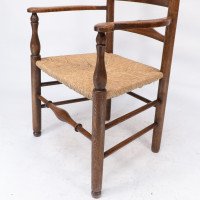 C. R. Ashbee attr. Arts & Crafts Oak ladder back Armchair with re-rushed seat - Thumbnail 15