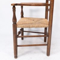 C. R. Ashbee attr. Arts & Crafts Oak ladder back Armchair with re-rushed seat - Thumbnail 16