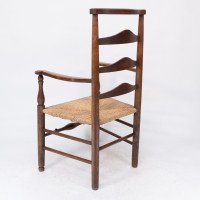 C. R. Ashbee attr. Arts & Crafts Oak ladder back Armchair with re-rushed seat - Thumbnail 18