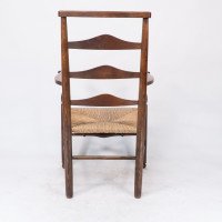 C. R. Ashbee attr. Arts & Crafts Oak ladder back Armchair with re-rushed seat - Thumbnail 19