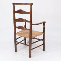 C. R. Ashbee attr. Arts & Crafts Oak ladder back Armchair with re-rushed seat - Thumbnail 20
