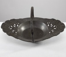 Urania. Art Nouveau Pewter Fruit Bowl with a Loop Handle Floral Decoration - Thumbnail 3