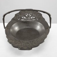 Urania. Art Nouveau Pewter Fruit Bowl with a Loop Handle Floral Decoration - Thumbnail 7