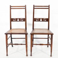 A Pair of Arts & Crafts Side Chairs with Stylized Tulip Cut-outs to the Back - Thumbnail 2