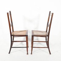 A Pair of Arts & Crafts Side Chairs with Stylized Tulip Cut-outs to the Back - Thumbnail 3