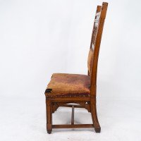 Bruce Talbert. A Gothic Revival Tall Back Oak Chair with the Original Upholstery - Thumbnail 3