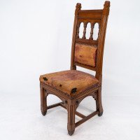 Bruce Talbert. A Gothic Revival Tall Back Oak Chair with the Original Upholstery - Thumbnail 4