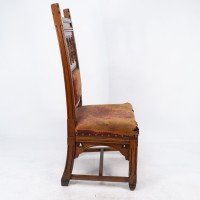 Bruce Talbert. A Gothic Revival Tall Back Oak Chair with the Original Upholstery - Thumbnail 5
