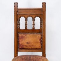 Bruce Talbert. A Gothic Revival Tall Back Oak Chair with the Original Upholstery - Thumbnail 6