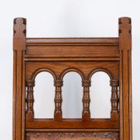 Bruce Talbert. A Gothic Revival Tall Back Oak Chair with the Original Upholstery - Thumbnail 8