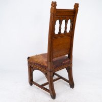 Bruce Talbert. A Gothic Revival Tall Back Oak Chair with the Original Upholstery - Thumbnail 15