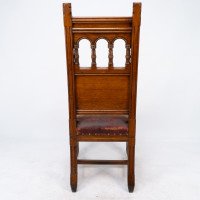 Bruce Talbert. A Gothic Revival Tall Back Oak Chair with the Original Upholstery - Thumbnail 16
