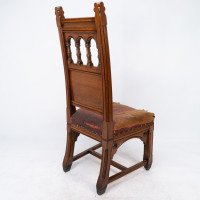 Bruce Talbert. A Gothic Revival Tall Back Oak Chair with the Original Upholstery - Thumbnail 17