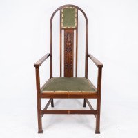 Liberty & Co attributed. An Arts & Crafts mahogany and inlaid armchair - Thumbnail 2