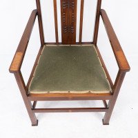 Liberty & Co attributed. An Arts & Crafts mahogany and inlaid armchair - Thumbnail 9