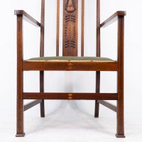 Liberty & Co attributed. An Arts & Crafts mahogany and inlaid armchair - Thumbnail 13