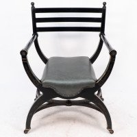 Richard Charles Aesthetic Movement Ebonised Elbow Chair with X Frame Stretcher - Thumbnail 2