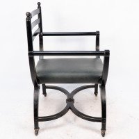 Richard Charles Aesthetic Movement Ebonised Elbow Chair with X Frame Stretcher - Thumbnail 4