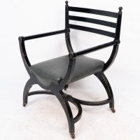 Richard Charles Aesthetic Movement Ebonised Elbow Chair with X Frame Stretcher - Thumbnail 3