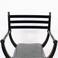 Richard Charles Aesthetic Movement Ebonised Elbow Chair with X Frame Stretcher - Thumbnail 6