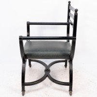 Richard Charles Aesthetic Movement Ebonised Elbow Chair with X Frame Stretcher - Thumbnail 5