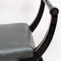 Richard Charles Aesthetic Movement Ebonised Elbow Chair with X Frame Stretcher - Thumbnail 10