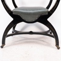 Richard Charles Aesthetic Movement Ebonised Elbow Chair with X Frame Stretcher - Thumbnail 12