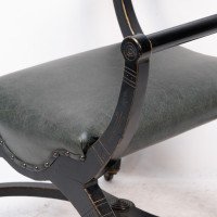 Richard Charles Aesthetic Movement Ebonised Elbow Chair with X Frame Stretcher - Thumbnail 11