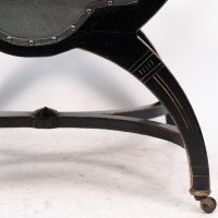 Richard Charles Aesthetic Movement Ebonised Elbow Chair with X Frame Stretcher - Thumbnail 16