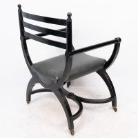 Richard Charles Aesthetic Movement Ebonised Elbow Chair with X Frame Stretcher - Thumbnail 17