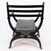 Richard Charles Aesthetic Movement Ebonised Elbow Chair with X Frame Stretcher - Thumbnail 18