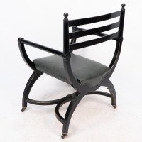 Richard Charles Aesthetic Movement Ebonised Elbow Chair with X Frame Stretcher - Thumbnail 19
