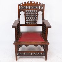 Liberty & Co., Moorish Walnut Armchair with Mashrabiya Turned Details Throughout - Thumbnail 2