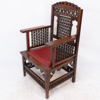 Liberty & Co., Moorish Walnut Armchair with Mashrabiya Turned Details Throughout - Thumbnail 3