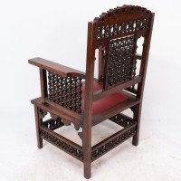 Liberty & Co., Moorish Walnut Armchair with Mashrabiya Turned Details Throughout - Thumbnail 15