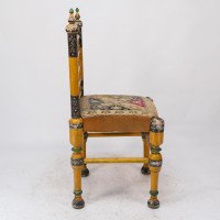 Indian Rajasthani a Pair of Polychrome Painted Chairs with Gilt Chord Embroidery - Thumbnail 7