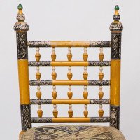 Indian Rajasthani a Pair of Polychrome Painted Chairs with Gilt Chord Embroidery - Thumbnail 9