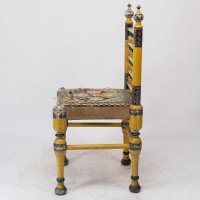 Indian Rajasthani a Pair of Polychrome Painted Chairs with Gilt Chord Embroidery - Thumbnail 14