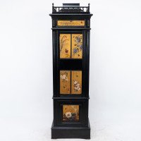 Rare Aesthetic Movement Ebonised Polychrome Painted Humidor with Floral Decor - Thumbnail 2