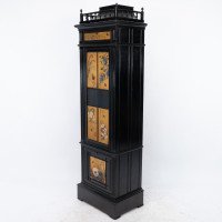 Rare Aesthetic Movement Ebonised Polychrome Painted Humidor with Floral Decor - Thumbnail 3
