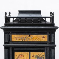 Rare Aesthetic Movement Ebonised Polychrome Painted Humidor with Floral Decor - Thumbnail 7