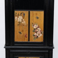 Rare Aesthetic Movement Ebonised Polychrome Painted Humidor with Floral Decor - Thumbnail 10