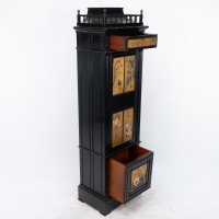 Rare Aesthetic Movement Ebonised Polychrome Painted Humidor with Floral Decor - Thumbnail 12