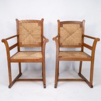 Pair of Arts & Crafts Oak Elbow Chairs, in the Manner of George Walton - Thumbnail 2