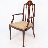 Liberty & Co., Arts & Crafts Mahogany Armchair with Fruitwood Floral Inlaid Decor - Thumbnail 3