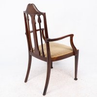 Liberty & Co., Arts & Crafts Mahogany Armchair with Fruitwood Floral Inlaid Decor - Thumbnail 16